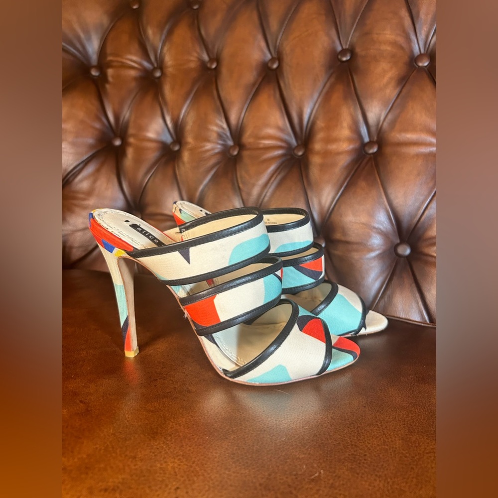 ALICE + OLIVIA Harrietta Printed Strap Slide Heels